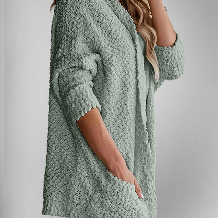 Velvet Bloom Pocketed Open Front Long Sleeve Women Cardigan