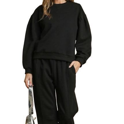 Round Neck Sweatshirt with Pleated Detail