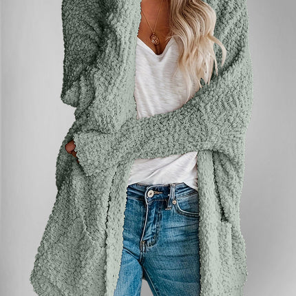 Velvet Bloom Pocketed Open Front Long Sleeve Women Cardigan