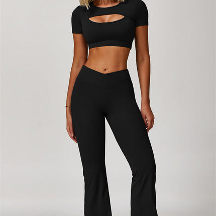 The Lavish Cut-out Crop Top Flared Leggings 2-Piece Set