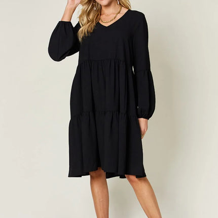 Garden Naked Women's Casual Dress Babydoll Tiered Dress with Pockets Long Sleeve Ruffle Hem Soft Cotton Blend Loose Fit