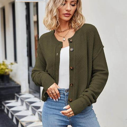 Button Down Exposed Seam Women Cardigan