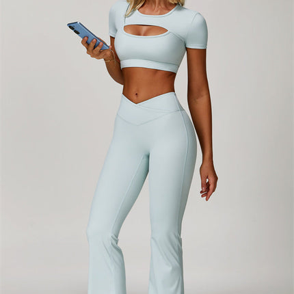 The Lavish Cut-out Crop Top Flared Leggings 2-Piece Set