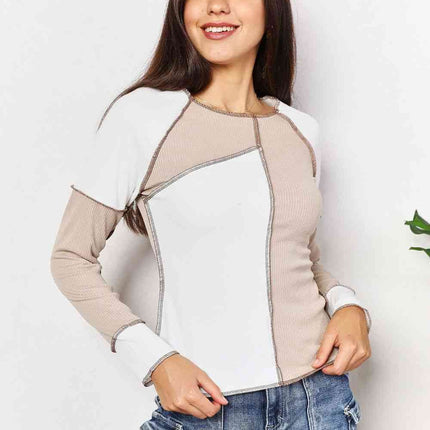 Double Take Color Block Exposed Seam Women Top