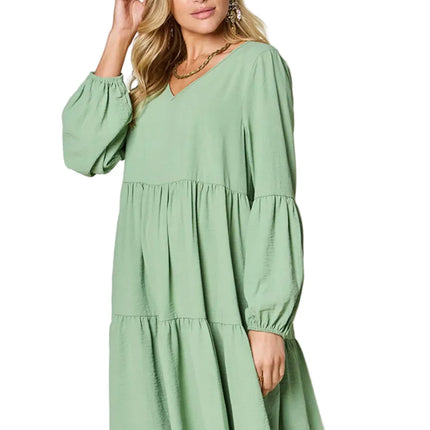 Garden Naked Women's Casual Dress Babydoll Tiered Dress with Pockets Long Sleeve Ruffle Hem Soft Cotton Blend Loose Fit