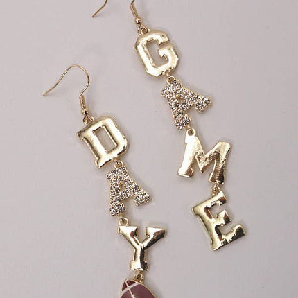 GAME DAY FOOT BALL RHINESTONE GOLD DROP EARRINGS | 80E2543