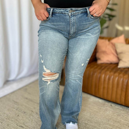 Judy Blue Full Size Medium Rise Tummy Control Destroy Flare Women Jeans
