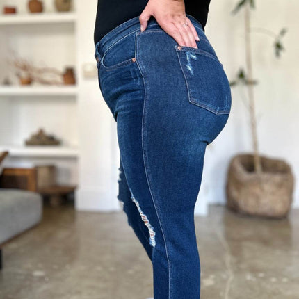 Judy Blue Full Size High Waist Rigid Magic Heavy Destroy Straight Women Jeans