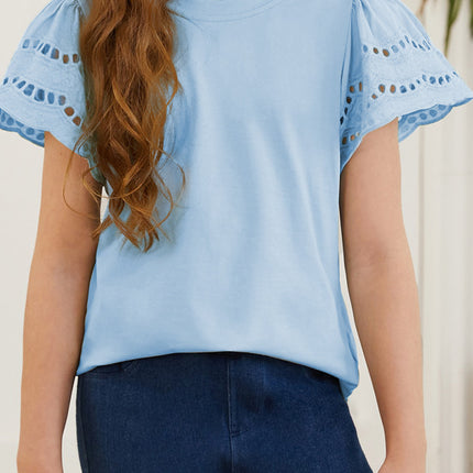 Round Neck Flutter Sleeve T-Shirt