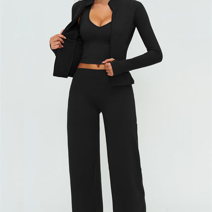 The Twirl Zip Jacket Halter Tank Top New Straight Leg Pants 3-Piece Set