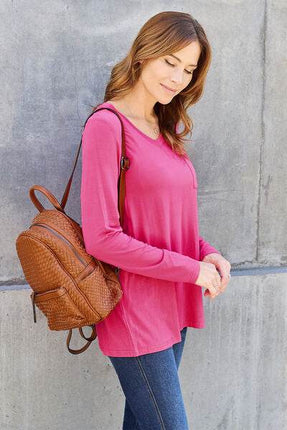 Basic Bae Full Size V-Neck Long Sleeve Women Top