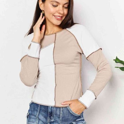 Double Take Color Block Exposed Seam Women Top