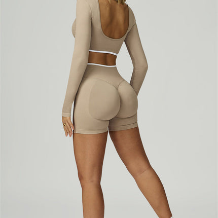 The Prime Line Long Sleeve Crop Top Shorts 2-Piece Set