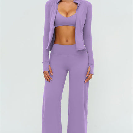 The Twirl Zip Jacket Sports Bra New Straight Leg Pants 3-Piece Set