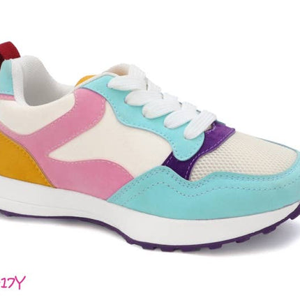 Girls Color Block Lace Up Jogger Sneakers