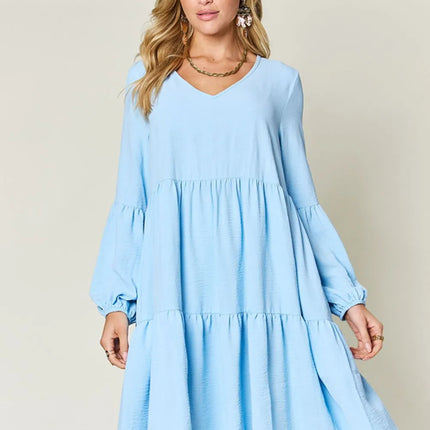 Garden Naked Women's Casual Dress Babydoll Tiered Dress with Pockets Long Sleeve Ruffle Hem Soft Cotton Blend Loose Fit