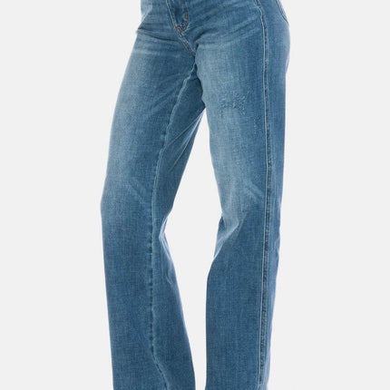 Judy Blue Full Size Tummy Control Cut Raw Hem Straight Women Jeans