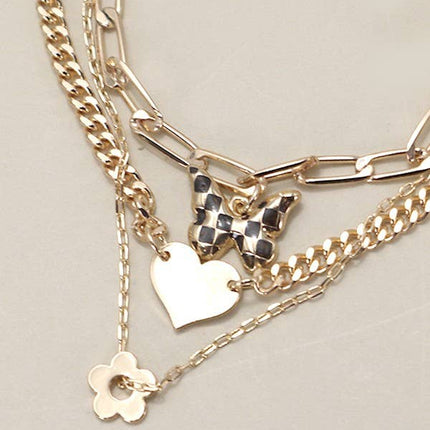 MULTI LAYER CHECKER BUTTERFLY HEART BRACELET | 80B168