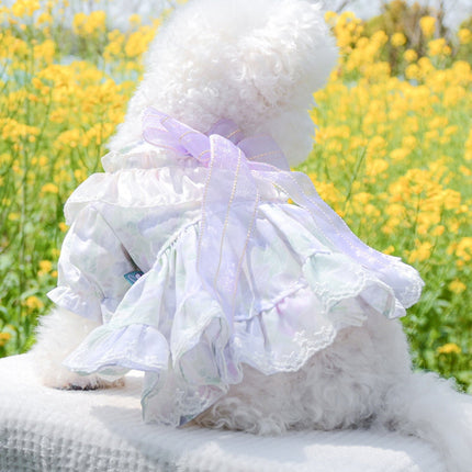 Fashionable Printed Pet Dress With Bow