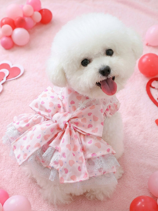 Fashionable Printed Pet Dress With Bow