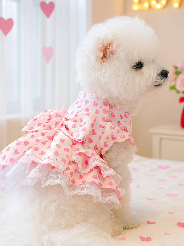 Fashionable Printed Pet Dress With Bow
