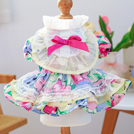 Fashionable Printed Pet Dress With Bow
