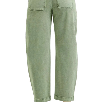 Garden Naked Womens Casual Jeans Wide Leg Cropped High Waisted Straight Cut Sage Green Pants Streetwear Fashion