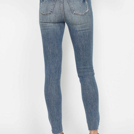 Judy Blue Full Size Tummy Control Vintage Wash Hem Destroy Skinny Women Jeans