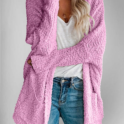Velvet Bloom Pocketed Open Front Long Sleeve Women Cardigan