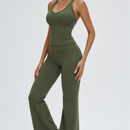 The Slate Cross Back Top Flared Leggings 2-Piece Set