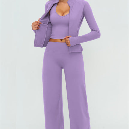 The Twirl Zip Jacket Halter Tank Top New Straight Leg Pants 3-Piece Set