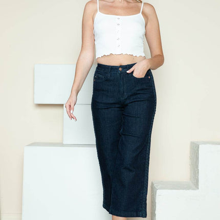 Judy Blue Full Size Side Seam Braid Detail Crop Wide Leg Women Jeans