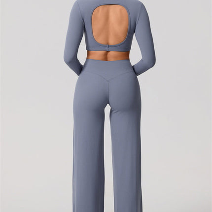 The Nestle Long Sleeve Crop Top Straight Leg Pants 2-Piece Set