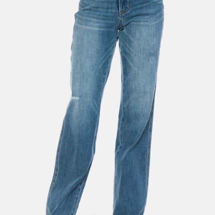 Judy Blue Full Size Tummy Control Cut Raw Hem Straight Women Jeans