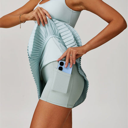 The Lavish Long Sleeve Cut-out Crop Top Tennis Skirt 2-Piece Set