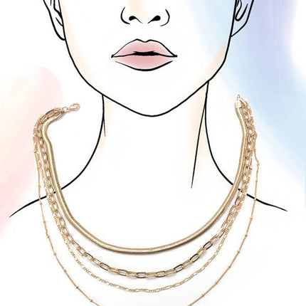 MULTI LAYER LINK HERRINGBONE CHAIN NECKLACE | 25N868