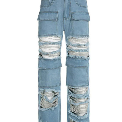 Flairé™ High Waist Ripped Jeans Women – Distressed Raw Hem Denim Pants
