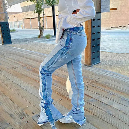 Flairé™ Stacked Jeans Women – High Waist Stretch Denim Bell Bottom Pants