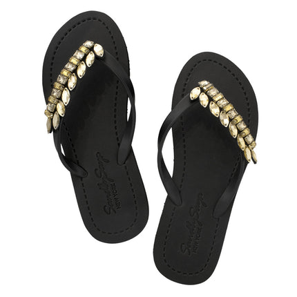 Smith - Gold Leaves Rhinestone Flat Flip Flops Sandal