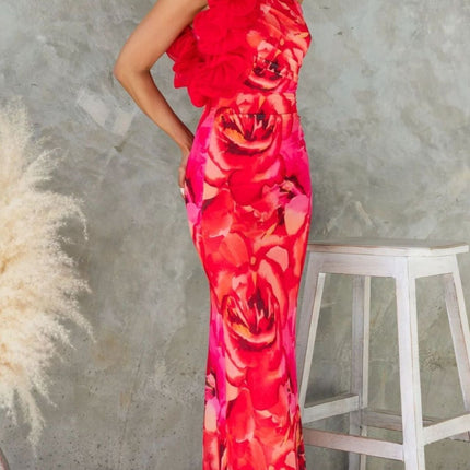 Floral Print One-Shoulder Maxi Dress