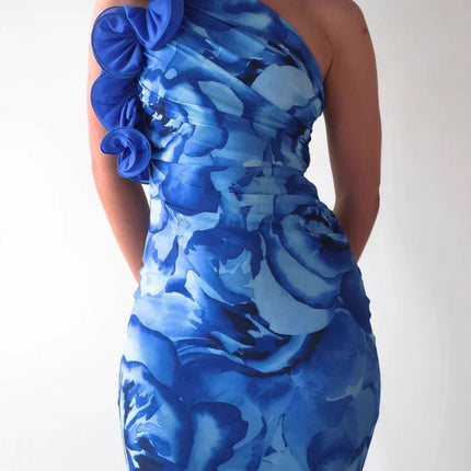 Floral Print One-Shoulder Maxi Dress
