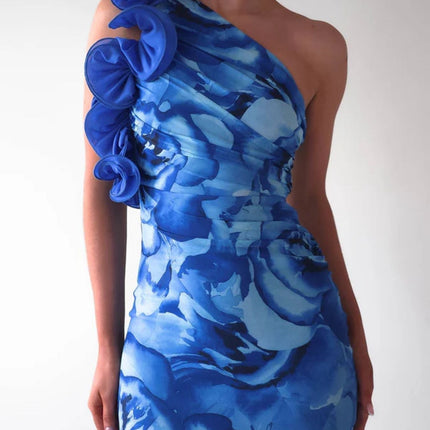 Floral Print One-Shoulder Maxi Dress