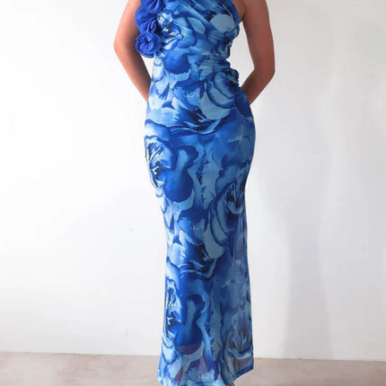 Floral Print One-Shoulder Maxi Dress