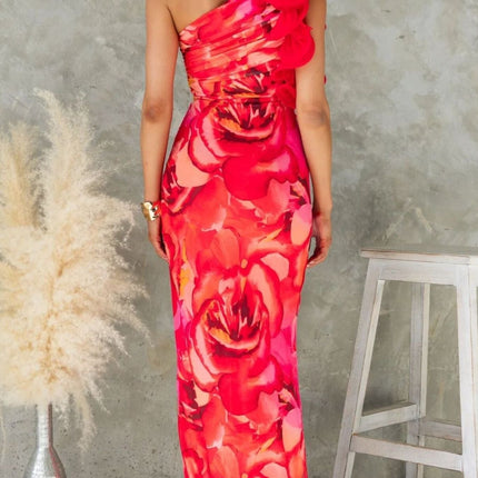 Floral Print One-Shoulder Maxi Dress