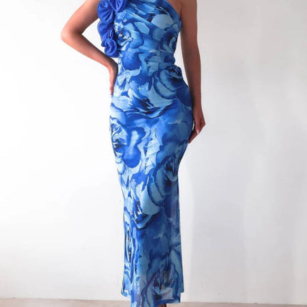 Floral Print One-Shoulder Maxi Dress