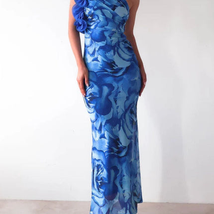 Floral Print One-Shoulder Maxi Dress