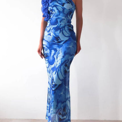 Floral Print One-Shoulder Maxi Dress