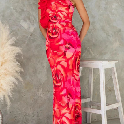 Floral Print One-Shoulder Maxi Dress