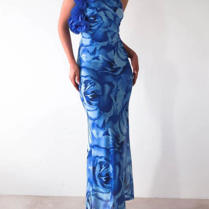 Floral Print One-Shoulder Maxi Dress