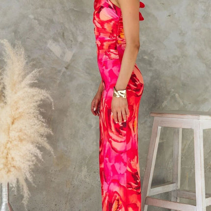 Floral Print One-Shoulder Maxi Dress